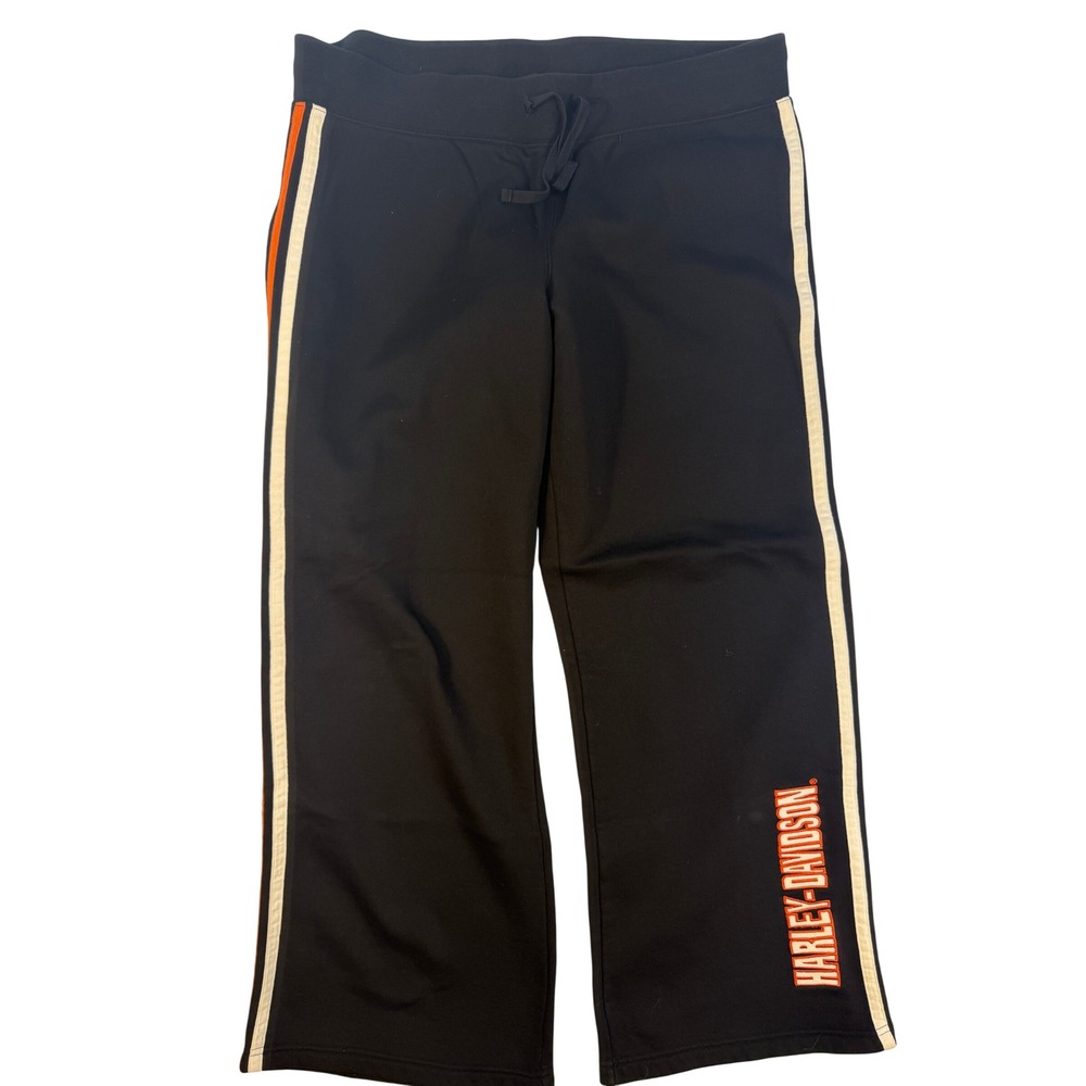 Harley-Davidson Lounge Pants Women XL Black Orange Side Stripe Embroidered Logo
